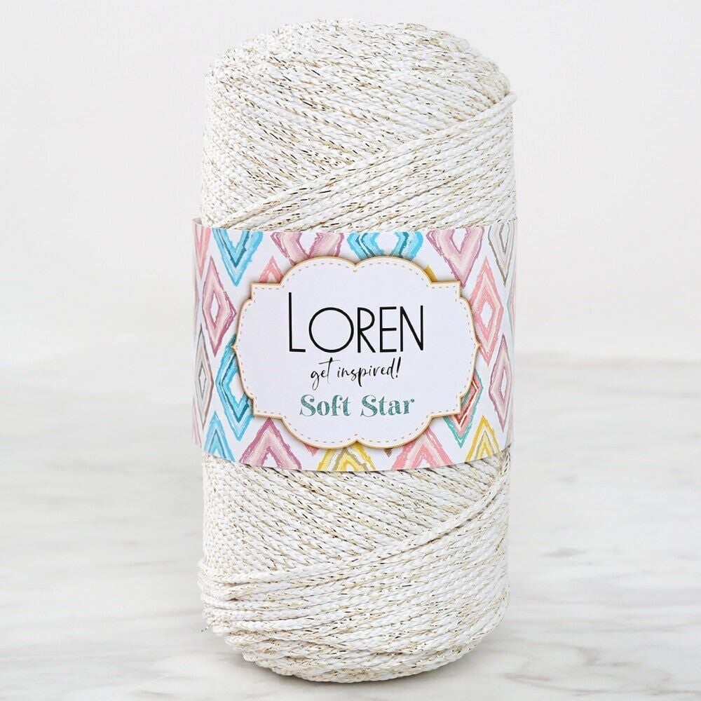 Loren Soft Star Makrome İpi Sarı Simli Krem RM103