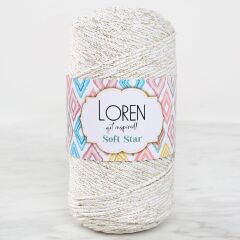 Loren Soft Star Makrome İpi Sarı Simli Krem RM103