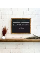 Banyo Laundry Room Siyah Zemin Ahşap Çerçeve 50 x 110
