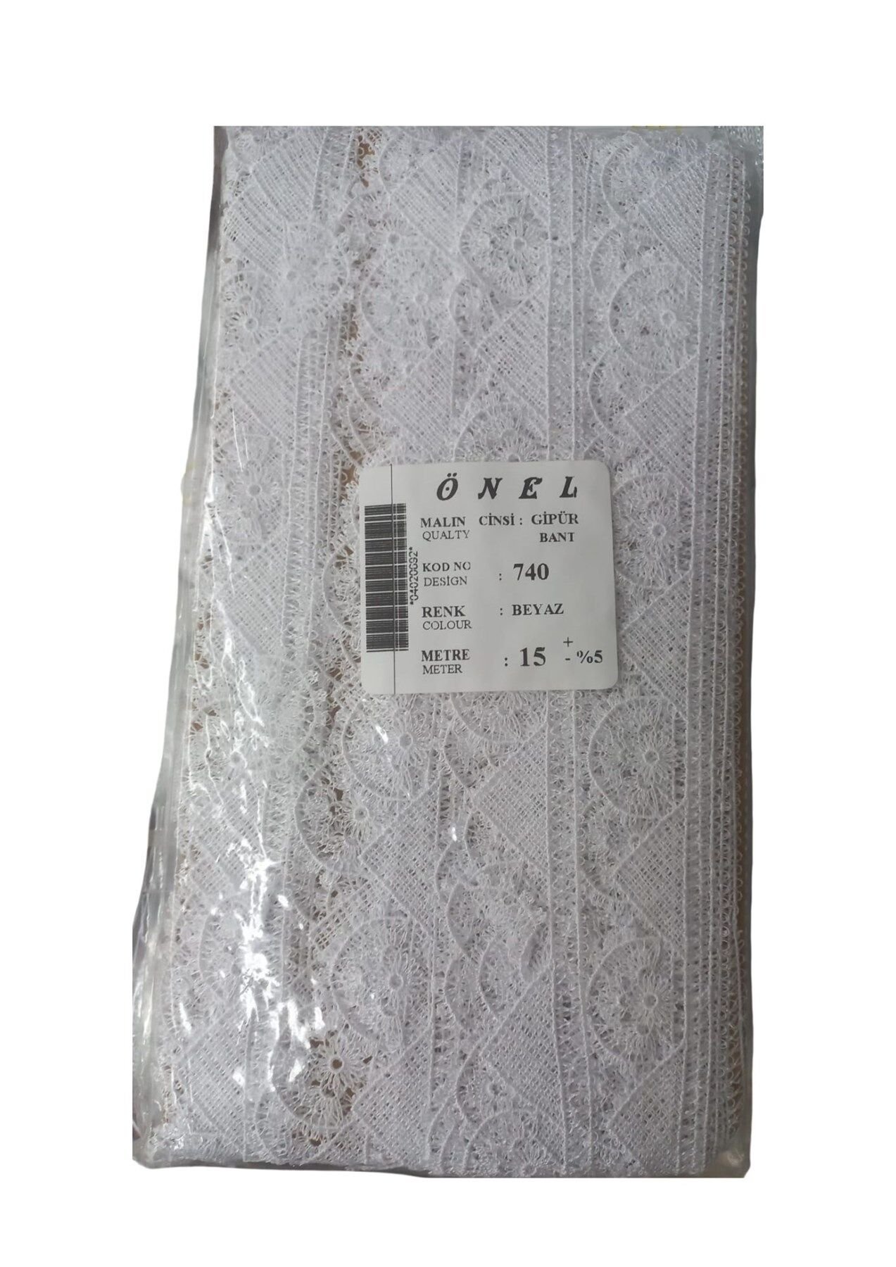Dantel Polyester Güpür Bant Beyaz 15 Metre En 5 cm ON-740-B