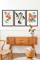 Çiçek Üçlü Ahşap Çerçeveli Tablo 23 x 30