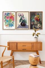 Çiçek Üçlü Ahşap Çerçeveli Tablo 23 x 30