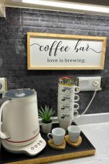 Kahve Köşesi Coffee Bar Love Is Brewing Ahşap Çerçeve - Naturel 50 x 110