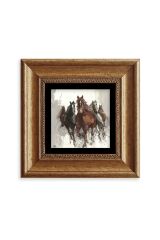 Koşan Atlar Yağlı Boya Çerçeveli Taş Tablo 20 cm