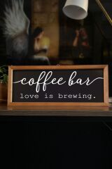 Kahve Köşesi Siyah Coffee Bar Love Is Brewing Ahşap Çerçeve 50 x 110