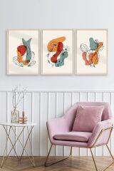 Düşündüren Şekiller Üçlü Ahşap Çerçeveli Tablo 23 x 30