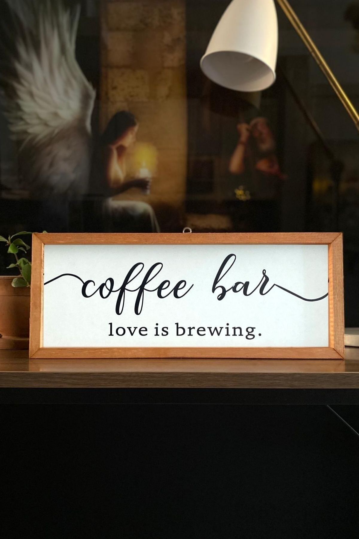 Kahve Köşesi Coffee Bar Love Is Brewing Ahşap Çerçeve 50 x 110
