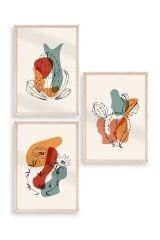 Düşündüren Şekiller Üçlü Ahşap Çerçeveli Tablo 17 x 23