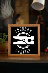 Banyo Laundry Service Siyah Zemin Ahşap Çerçeve 23 x 23