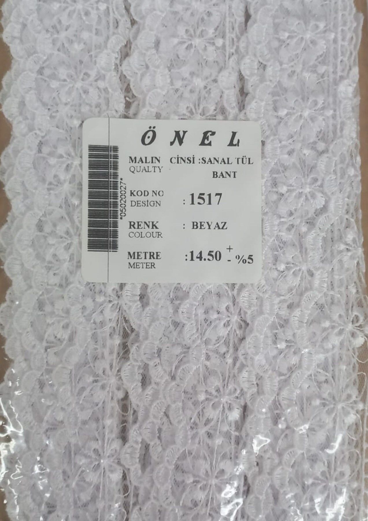 Dantel Polyester Sanal Tül Bant Beyaz 14,50 Metre En 6 cm ON-1517-B